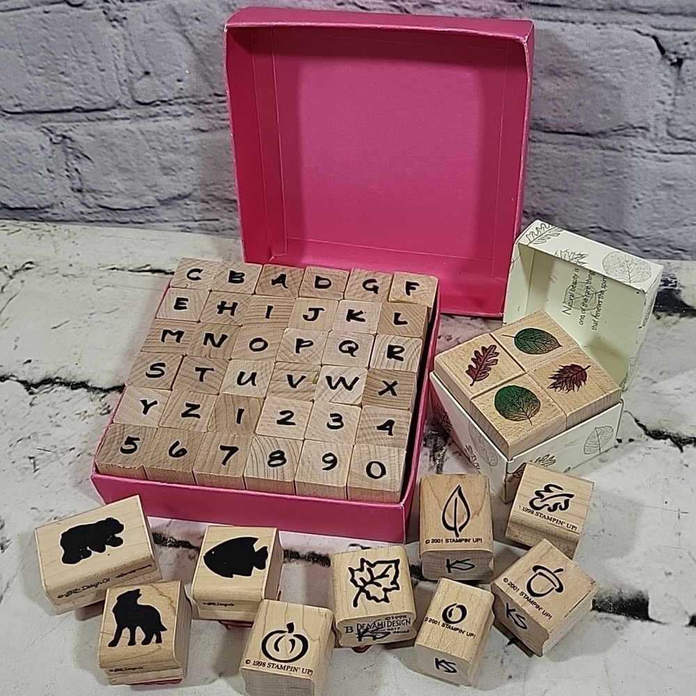 Mini Rubber Stamps Large Lot Alphabet Letters Leaves Animal Silhouettes Crafts‎